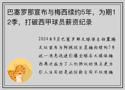 巴塞罗那宣布与梅西续约5年，为期12季，打破西甲球员薪资纪录